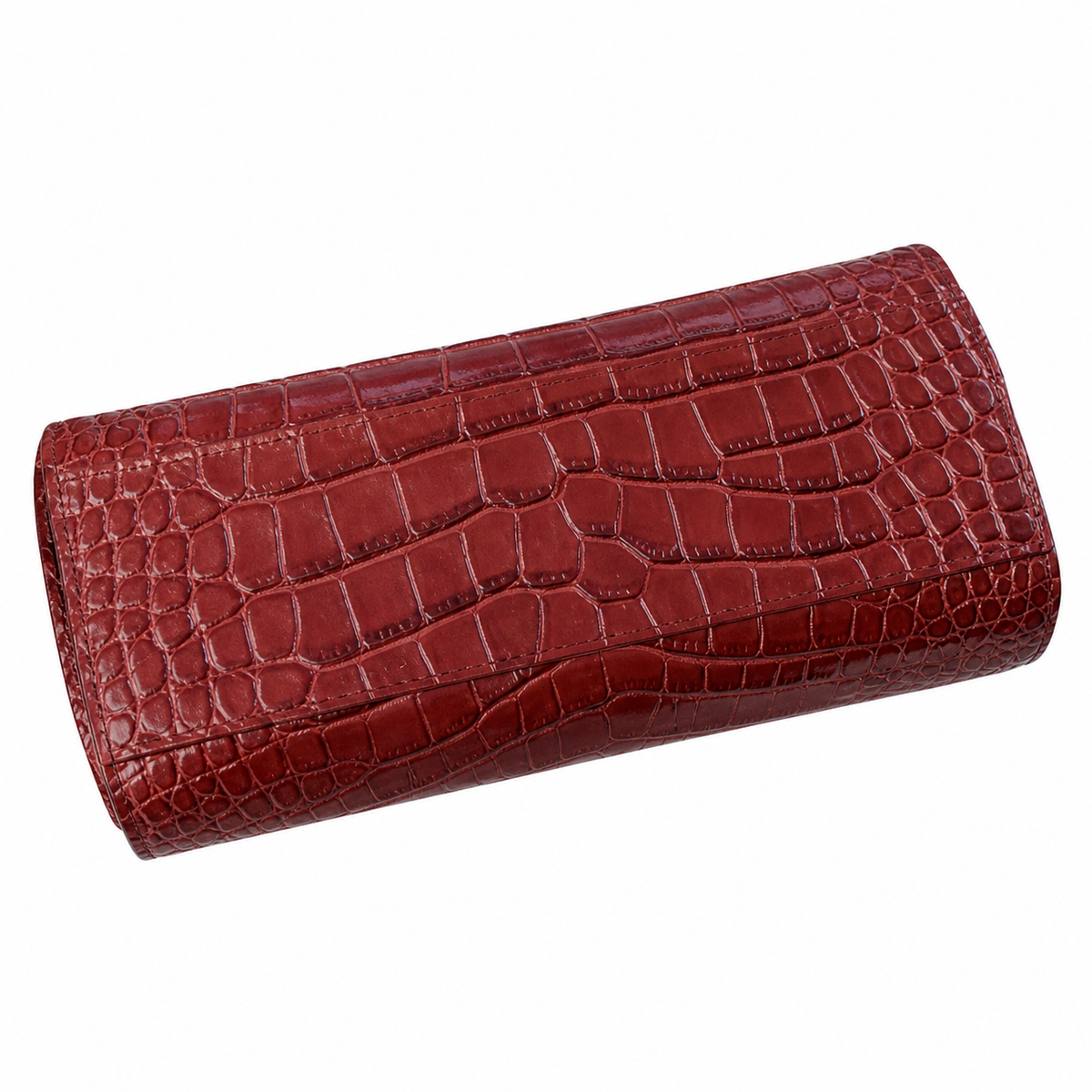 Chanel Burgundy Croc-Embossed Leather Barrel Flap Handbag | Gold CC | 11×23×12.5cm
