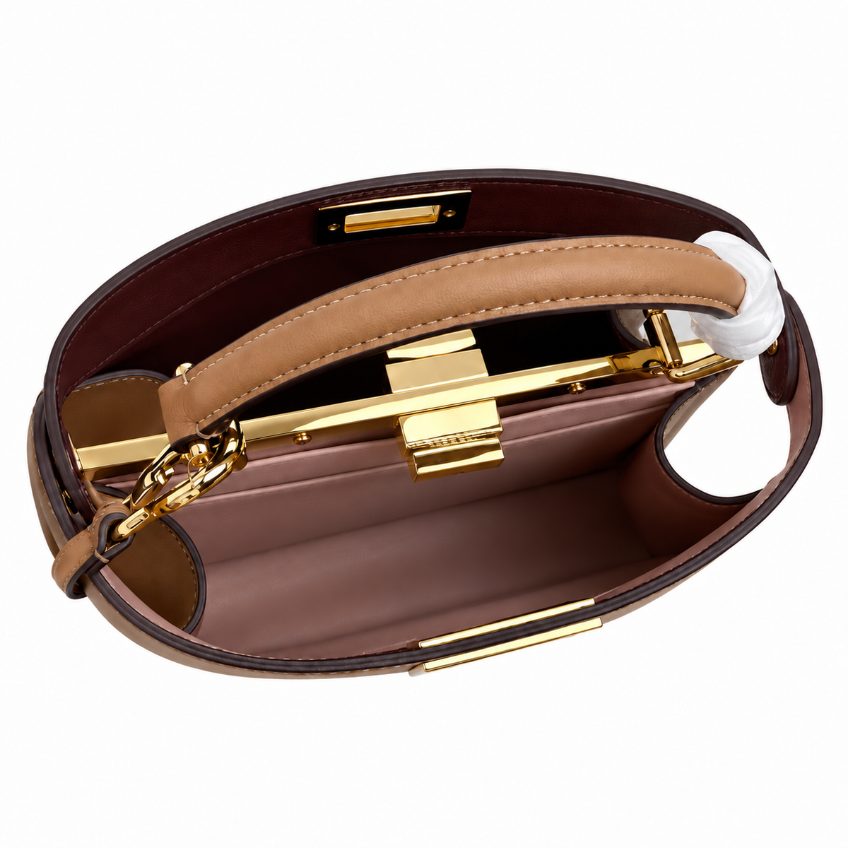 Fendi Peekaboo ISeeU Mini 20cm – Camel Calfskin Crossbody Bag