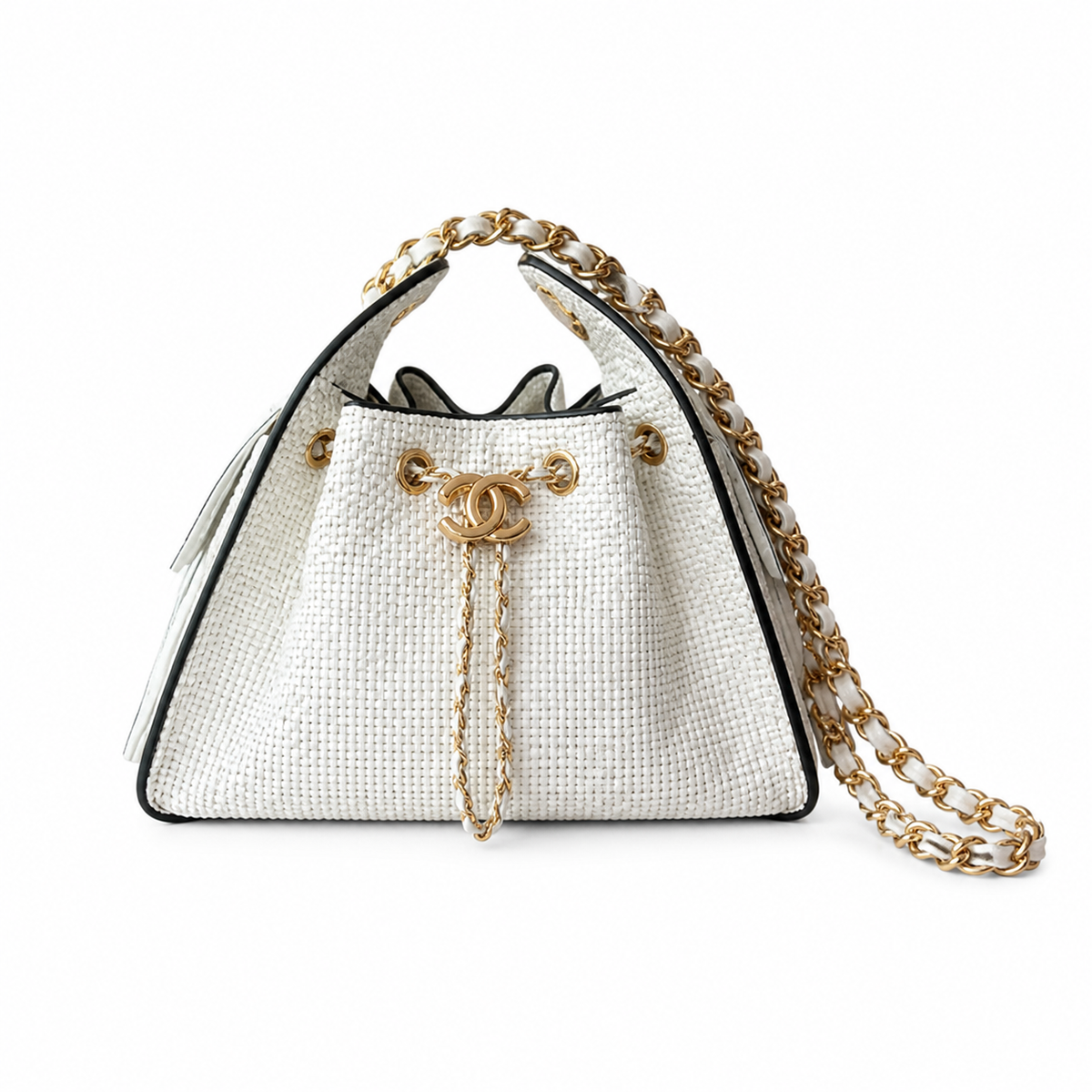 Chanel White Quilted Tweed Classic Flap Bag with Gold Chain