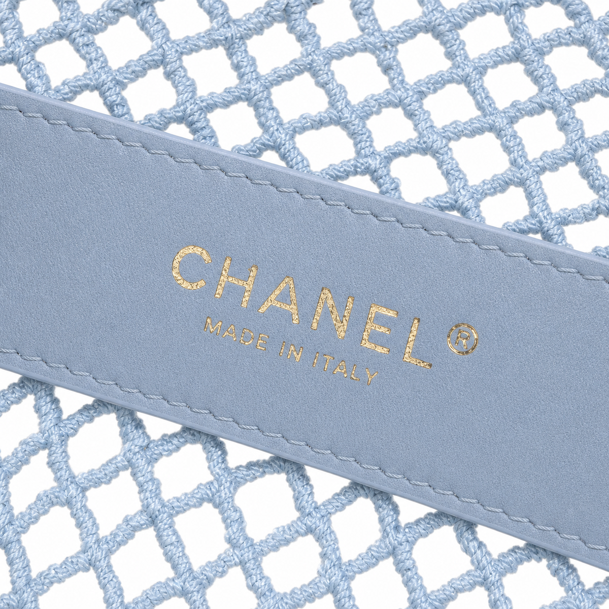 CHANEL Ice Blue Woven Mesh Flap Bag Pearl Trim Gold Chain