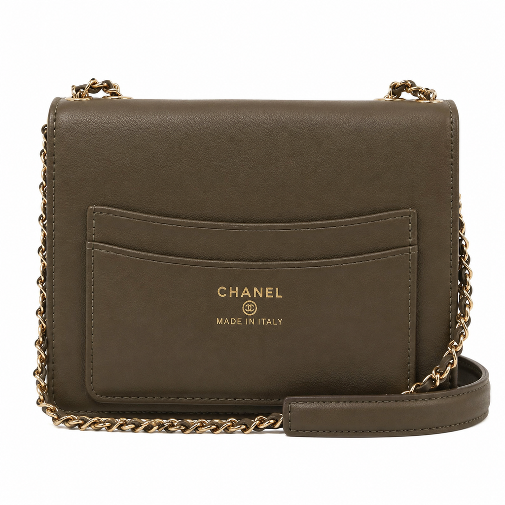 Chanel Olive Lizard-Embossed Leather Top Handle Crossbody Bag Gold Chain