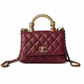 CHANEL Burgundy Quilted Lambskin Jewel Top Handle Flap Chain Bag