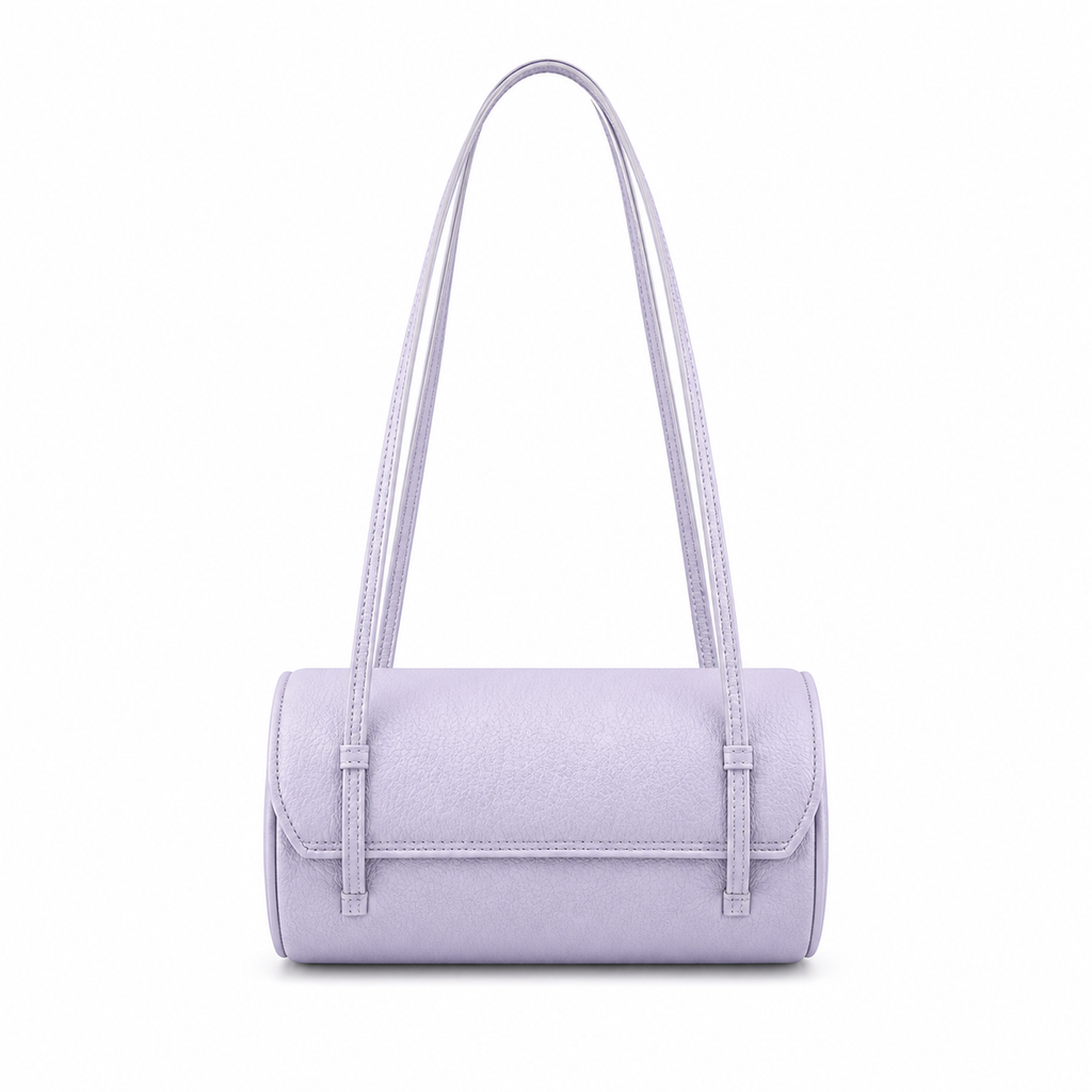 Chanel Vintage Cylinder Barrel Shoulder Bag Lavender Purple Smooth Leather Gold CC Turn-Lock Double Strap 25.5cm