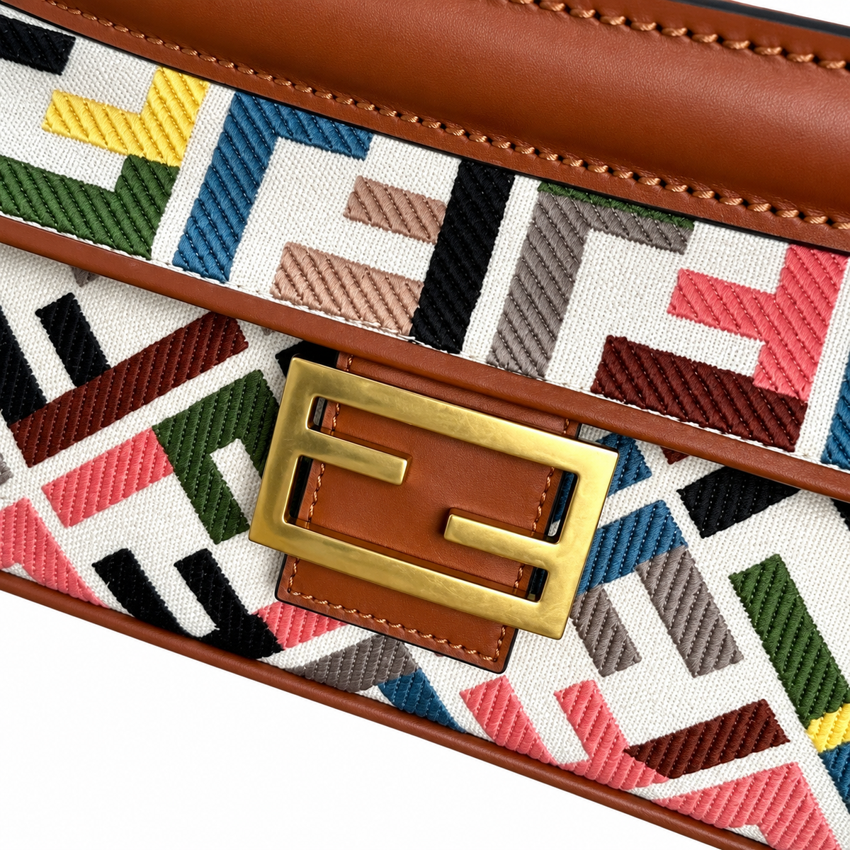 Fendi FF Shoulder Bag – Jacquard Canvas & Leather Trim, Flap Closure, 26cm