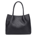 Women's Woven Leather Tote Bag | Classic Black Braided Handbag 30.5×4×12.5cm