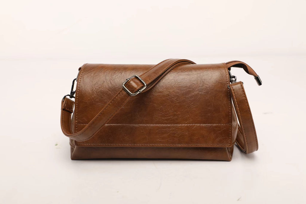 Vintage Cognac Brown Multi-Pocket Flap Crossbody Bag with Matching Wallet