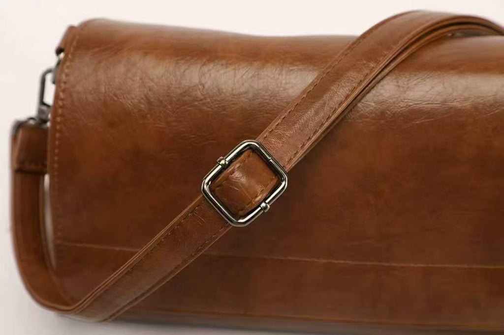 Vintage Cognac Brown Multi-Pocket Flap Crossbody Bag with Matching Wallet