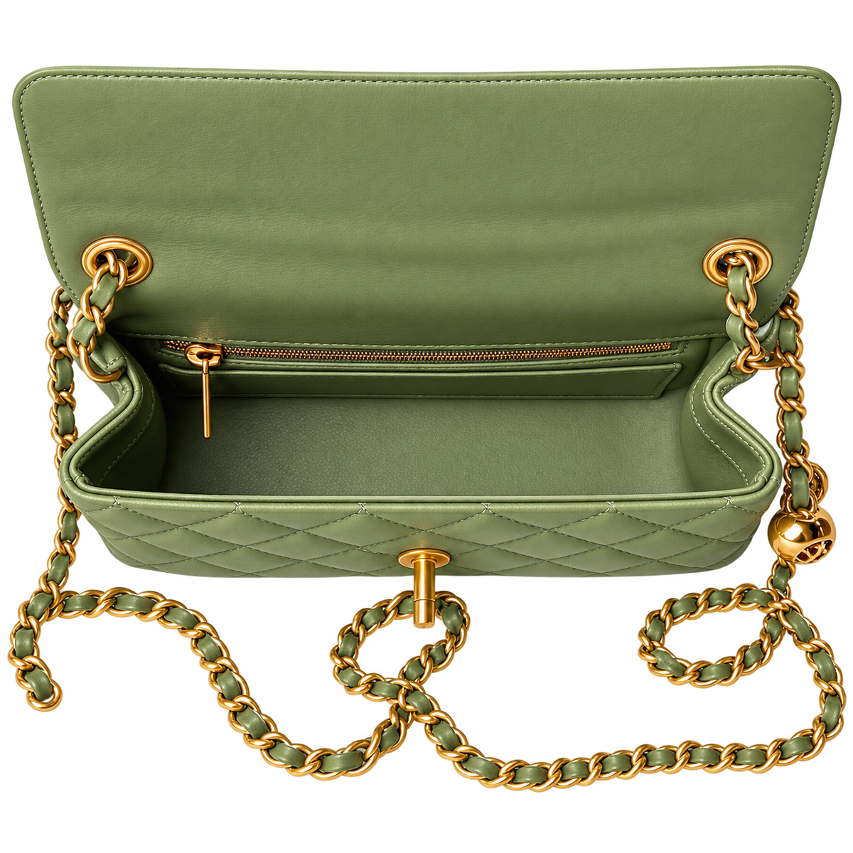 Chanel Mini Square Classic Flap Bag Olive Green Lambskin Aged Gold Hardware 18cm
