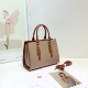 Structured Two-Tone Top Handle Work Bag Beige Contrast Trim Crossbody Women