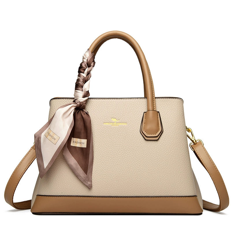 Structured Satchel Top Handle Bag with Scarf Charm Crossbody Strap Women