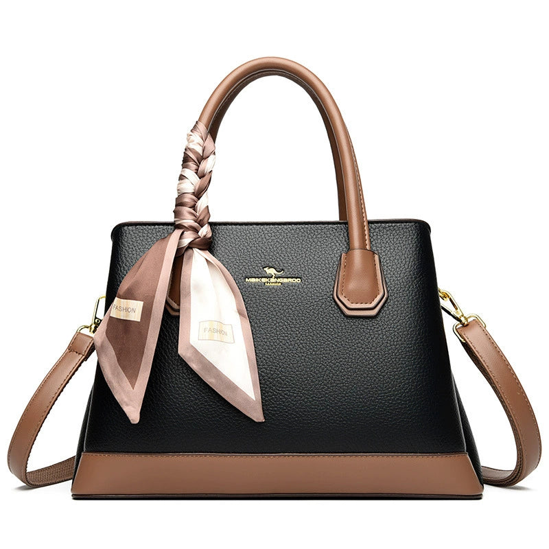 Structured Satchel Top Handle Bag with Scarf Charm Crossbody Strap Women