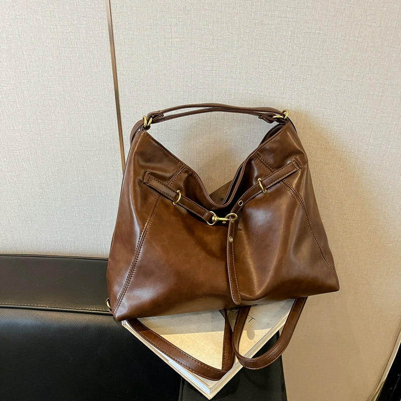 Espresso Brown Vintage Slouchy Hobo Shoulder Bag Belt Detail Women Boho Bag