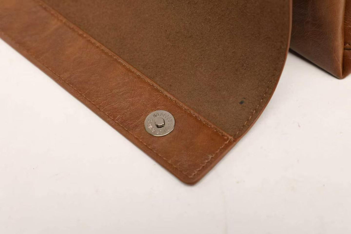 Vintage Cognac Brown Multi-Pocket Flap Crossbody Bag with Matching Wallet