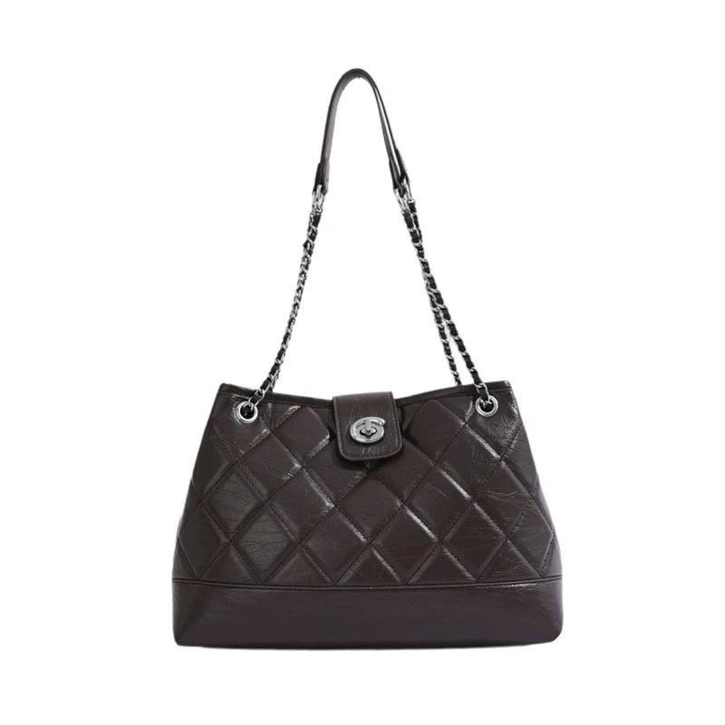 Quilted Leather Chain Shoulder Tote
