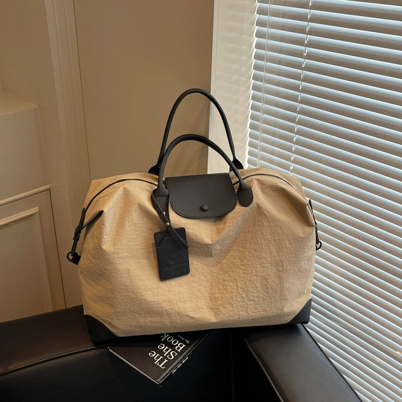 Oversized Embossed Canvas Travel Tote Bag with Mini Pouch Leather Trim Women