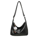 Vintage Soft Leather Crescent Hobo Shoulder Bag Furball Doll Charm Women Y2K