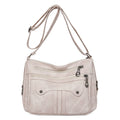 Multi-Pocket Washed Soft Leather Crossbody Shoulder Bag Vintage Women Daily
