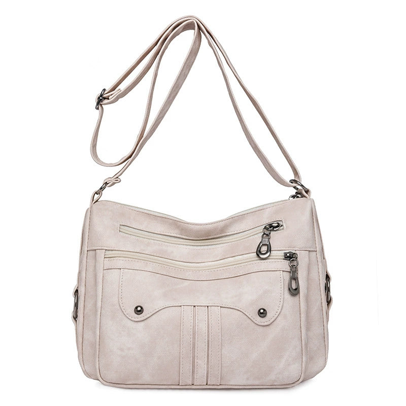 Multi-Pocket Washed Soft Leather Crossbody Shoulder Bag Vintage Women Daily