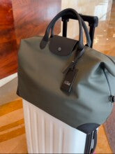 Oversized Embossed Canvas Travel Tote Bag with Mini Pouch Leather Trim Women