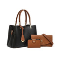 3-Piece Handbag Set Tote Wallet Crossbody Cognac Trim Women Work Bag