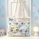 Kawaii Cartoon Print Canvas Tote Bag Cute Anime Cat Blue Women Girls School