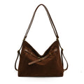 Oversized Suede Effect V-Opening Slouchy Shoulder Bag Dark Brown Women Tote