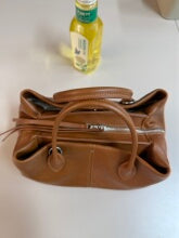 Cognac Brown Minimalist Structured Top Handle Tote Bag Wax Leather Women