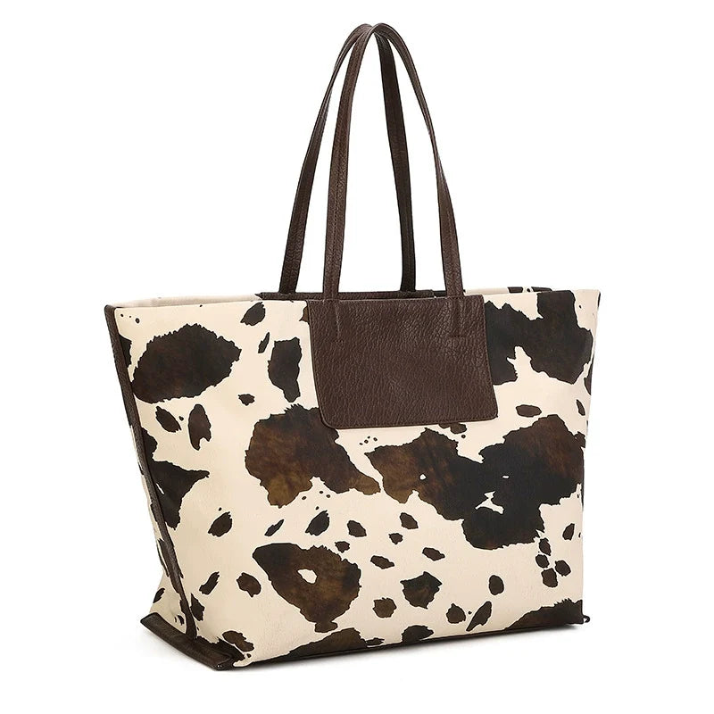 Cow Print Large Shoulder Tote Bag