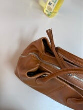 Cognac Brown Minimalist Structured Top Handle Tote Bag Wax Leather Women
