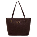 Large Shopper Tote Bag Gold Bow Charm Flat Handles Women Work Shoulder Bag