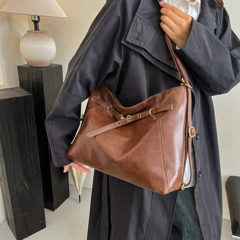 Espresso Brown Vintage Slouchy Hobo Shoulder Bag Belt Detail Women Boho Bag