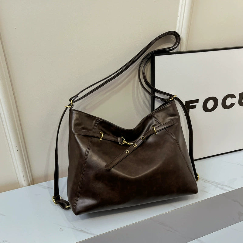 Espresso Brown Vintage Slouchy Hobo Shoulder Bag Belt Detail Women Boho Bag