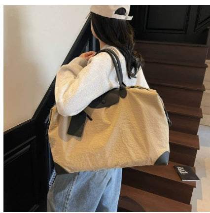 Oversized Embossed Canvas Travel Tote Bag with Mini Pouch Leather Trim Women