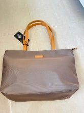 Lightweight Nylon Tote Bag Cognac Leather Handle Trim Minimalist Women Work