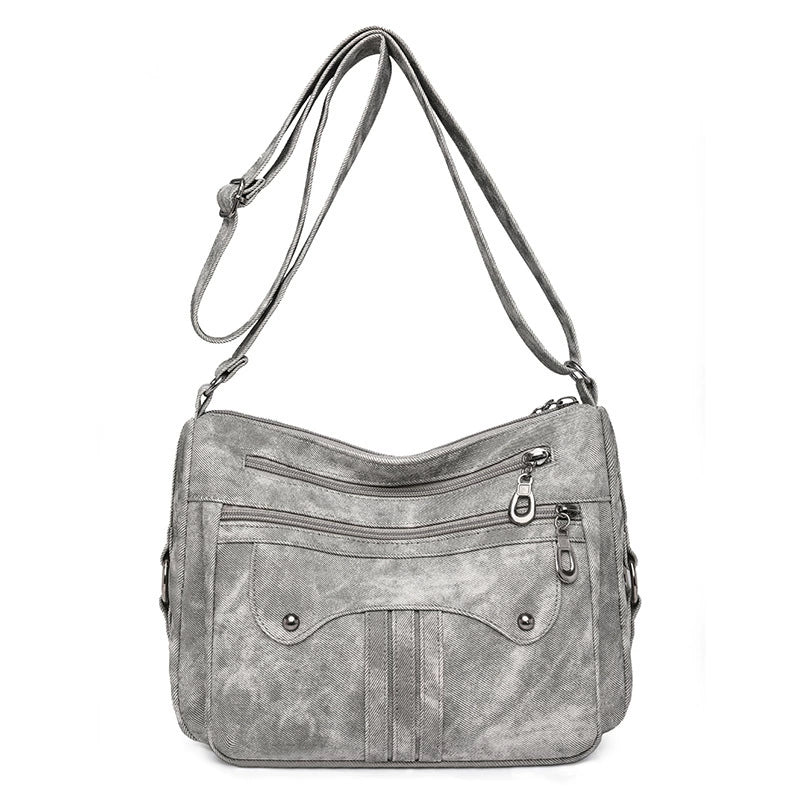 Multi-Pocket Washed Soft Leather Crossbody Shoulder Bag Vintage Women Daily