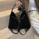 Oversized Suede Effect V-Opening Slouchy Shoulder Bag Dark Brown Women Tote