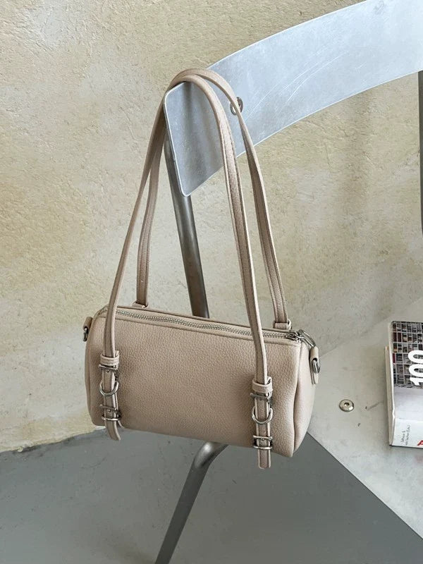 Beige Buckle Strap Shoulder Bag 21.5cm