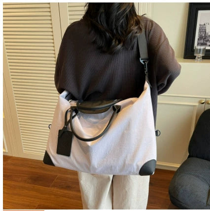 Oversized Embossed Canvas Travel Tote Bag with Mini Pouch Leather Trim Women