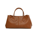 Cognac Brown Minimalist Structured Top Handle Tote Bag Wax Leather Women