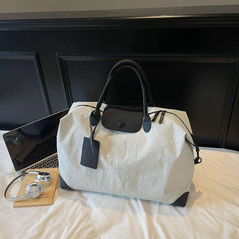 Oversized Embossed Canvas Travel Tote Bag with Mini Pouch Leather Trim Women