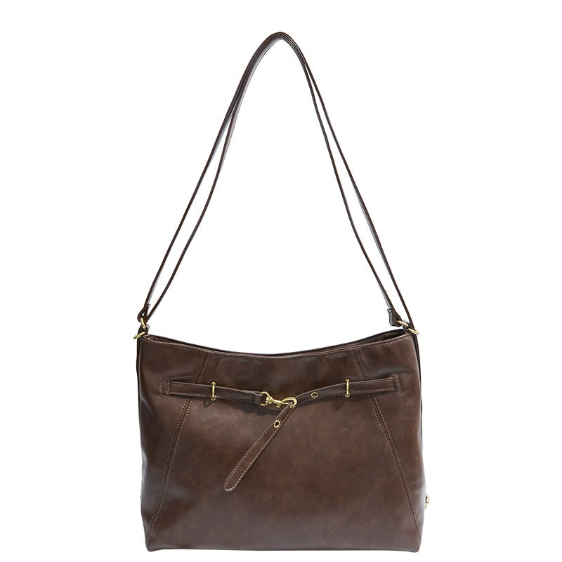 Espresso Brown Vintage Slouchy Hobo Shoulder Bag Belt Detail Women Boho Bag