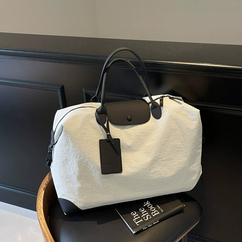 Oversized Embossed Canvas Travel Tote Bag with Mini Pouch Leather Trim Women