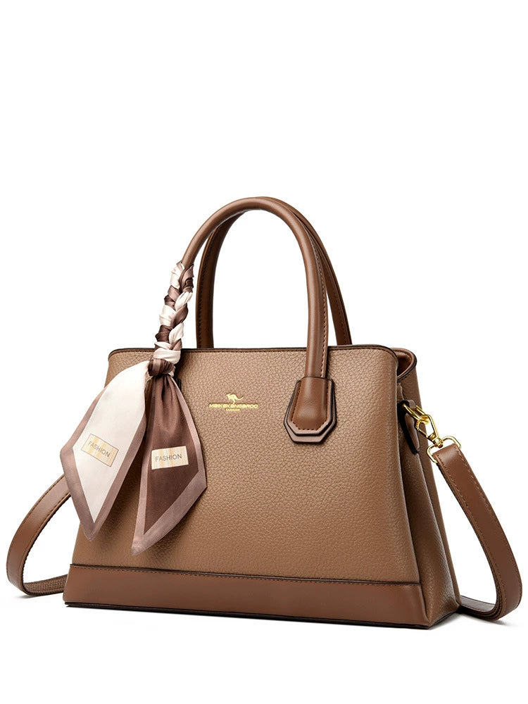 Structured Satchel Top Handle Bag with Scarf Charm Crossbody Strap Women