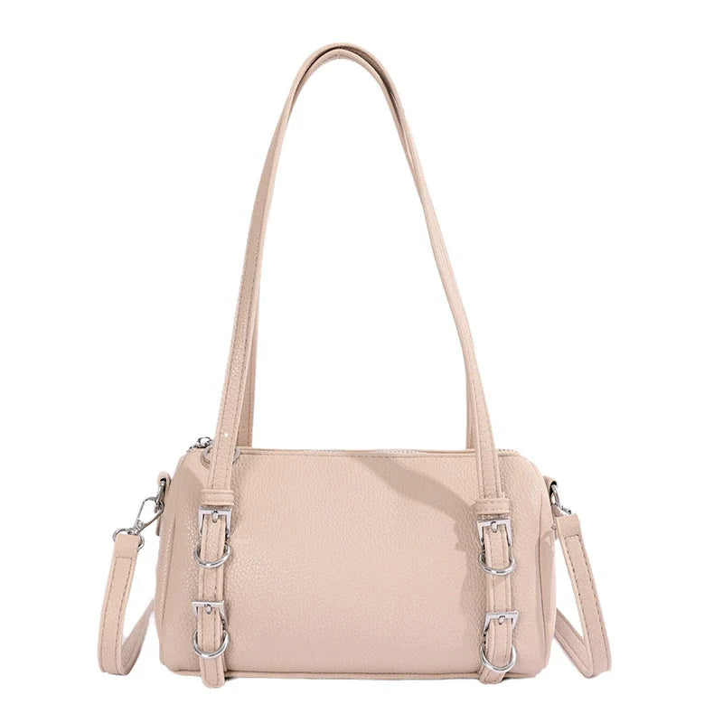 Beige Buckle Strap Shoulder Bag 21.5cm
