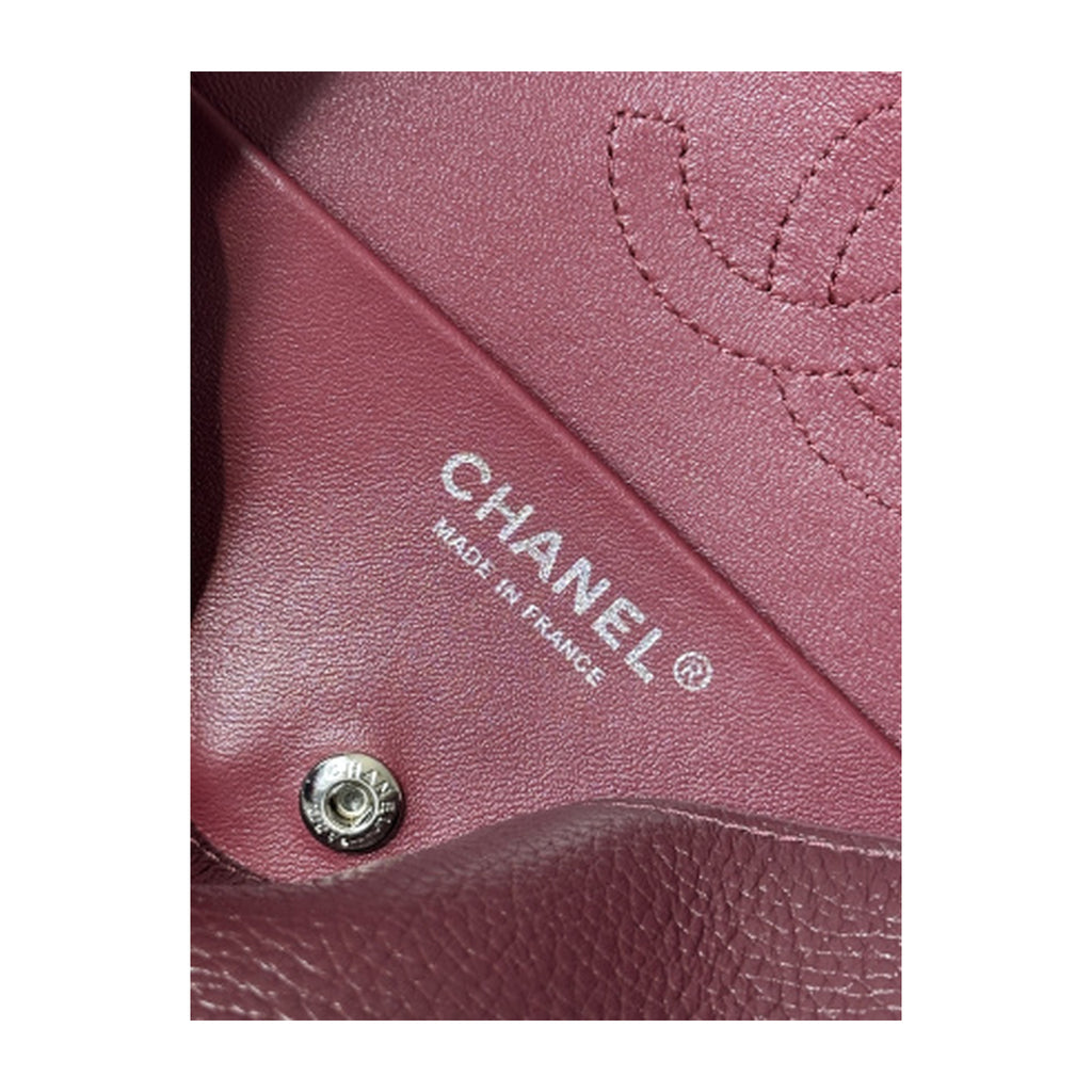 Chanel Burgundy Caviar Leather Mini Classic Flap Bag Silver CC Made in France
