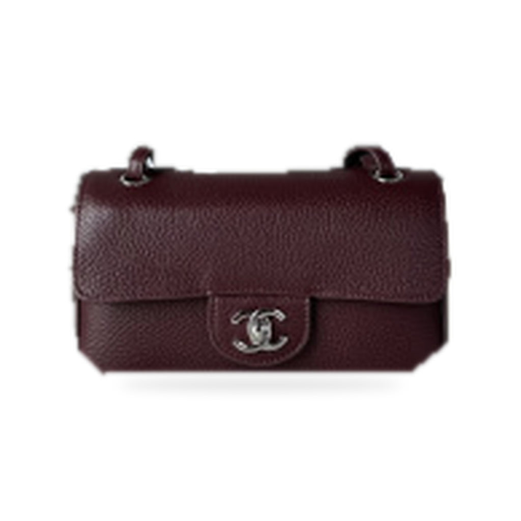 Chanel Burgundy Caviar Leather Mini Classic Flap Bag Silver CC Made in France