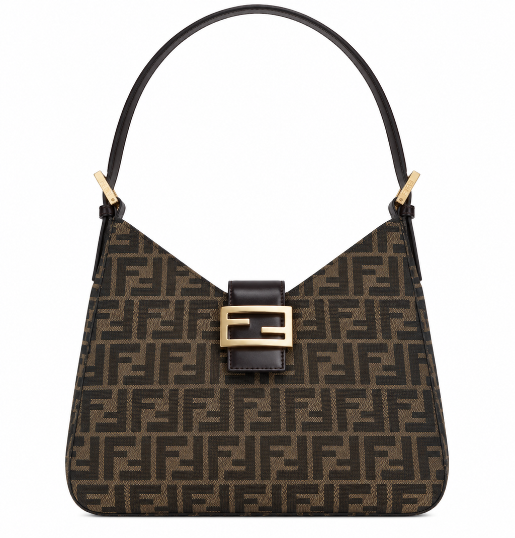 Fendi FF Shoulder Bag – Jacquard Canvas & Leather Trim, Flap Closure, 29cm