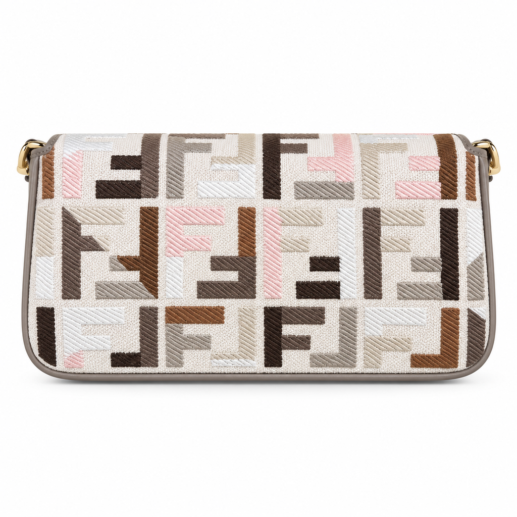 Fendi FF Shoulder Bag – Jacquard Canvas & Leather Trim, Flap Closure, 26cm