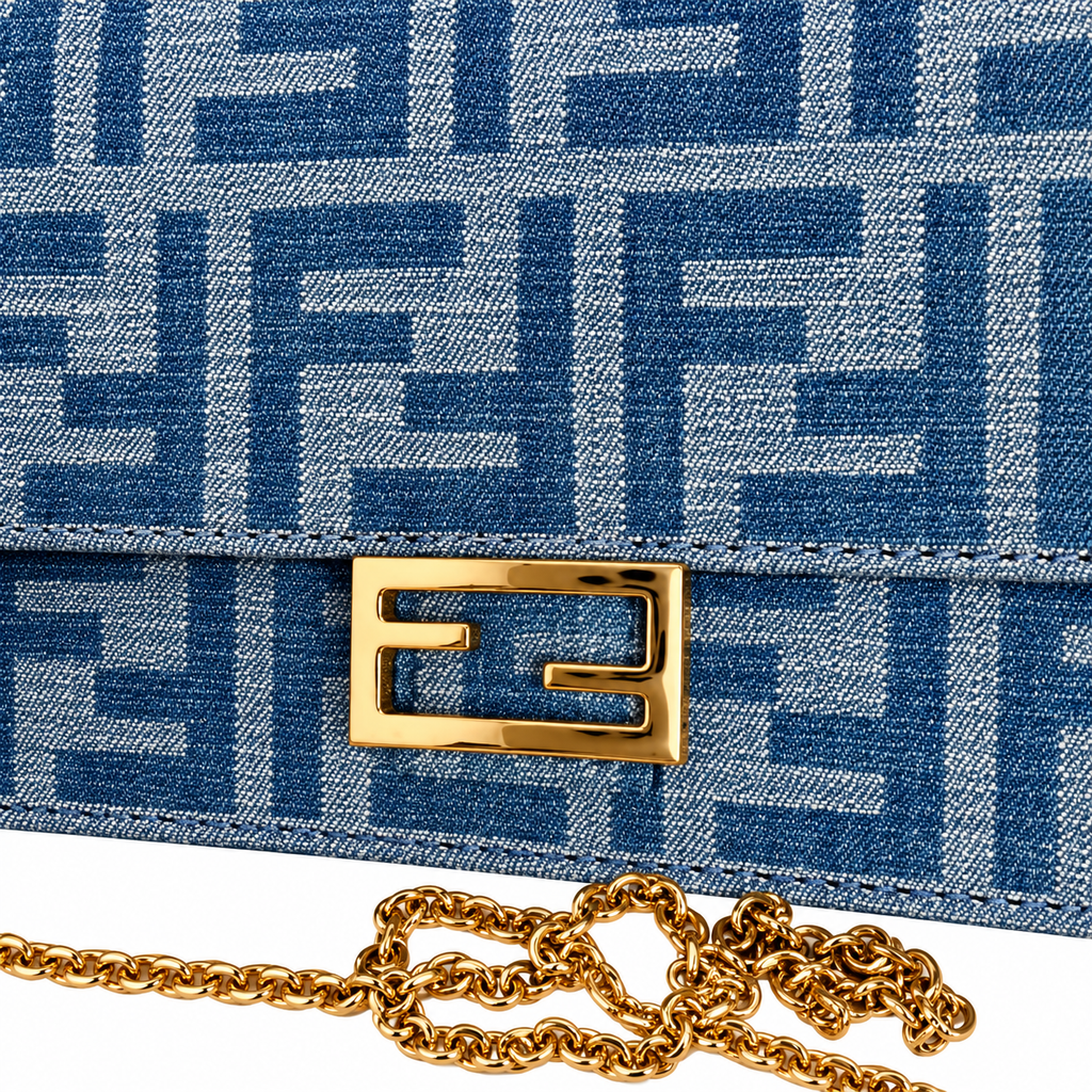 Fendi FF Slim Shoulder Bag – Jacquard Canvas & Leather Trim, Flap Closure, 21cm