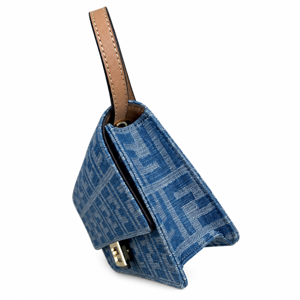 Fendi FF Slim Shoulder Bag – Jacquard Canvas & Leather Trim, Flap Closure, 21cm